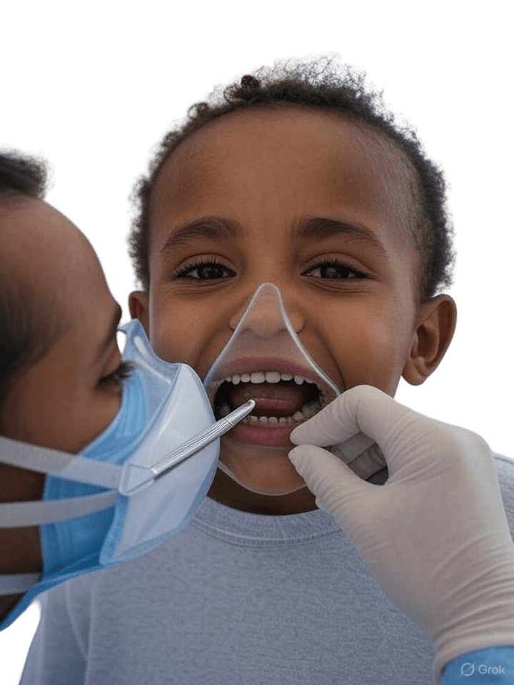Happy child receiving gentle dental care
